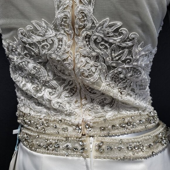 NWT~$1095~MON CHERI~SZ 6~IVORY TWO PIECE EMBELLISHED CROP TOP WEDDING DRESS - Picture 12 of 16